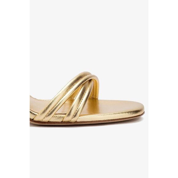 Larroudé Annie Heeled Sandals - 8.5 Metallic Gold Leather - Picture 3 of 6